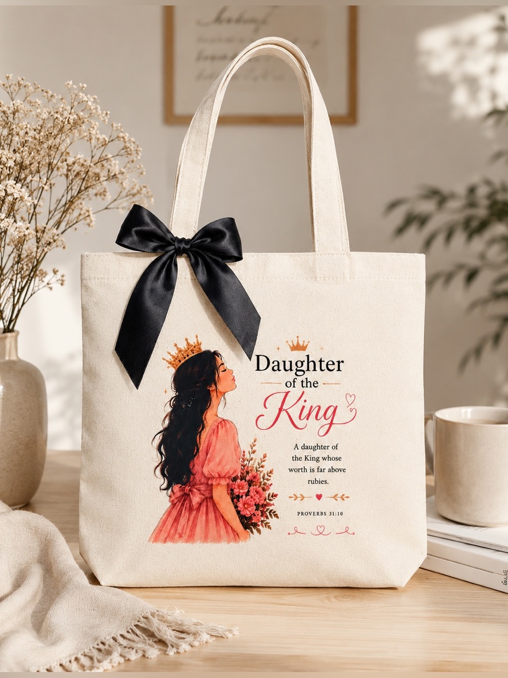Christian tote bag Girl | Natural Beige Cotton Tote | Christian Gift for Women